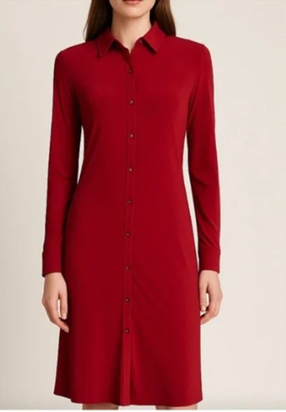 Norma Kamali Red Jersey Button-Up Collared Shirt Dress - Size XXL | 12